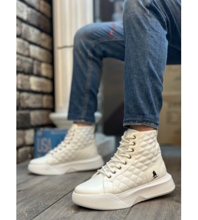 BA0159 Bağcıklı Beyaz Kapitone Erkek Yüksek Taban Spor Bot BA0159 Bağcıklı Beyaz Kapitone Erkek Yüksek Taban Spor Bot