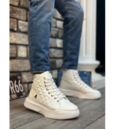 BA0159 Bağcıklı Beyaz Kapitone Erkek Yüksek Taban Spor Bot BA0159 Bağcıklı Beyaz Kapitone Erkek Yüksek Taban Spor Bot