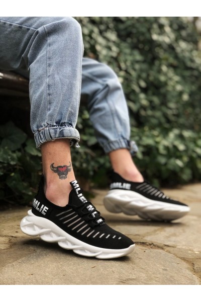 BA0602 Phantom Yüksek Taban Tarz Sneakers Siyah Beyaz Erkek Spor Ayakkabısı