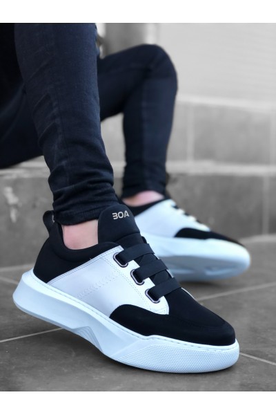 BA0160 Bantlı Erkek Yüksek Taban Siyah Beyaz Spor Ayakkabı