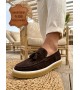 BA0250 %100 İçi Dışı Hakiki Deri Erkek Kahverengi Süet Casual Loafer Püskül Detaylı Kauçuk Rahat Taban Dikişli Ayakkabı