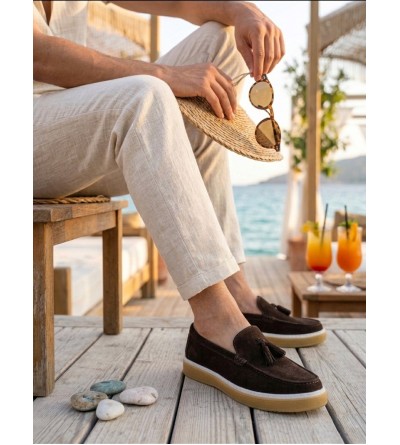 BA0250 %100 İçi Dışı Hakiki Deri Erkek Kahverengi Süet Casual Loafer Püskül Detaylı Kauçuk Rahat Taban Dikişli Ayakkabı