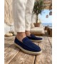 BA0251 %100 İçi Dışı Hakiki Deri Erkek Lacivert Süet Casual Loafer Kauçuk Rahat Taban Dikişli Ayakkabı