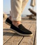 BA0251 %100 İçi Dışı Hakiki Deri Erkek Siyah Süet Casual Loafer Kauçuk Rahat Taban Dikişli Ayakkabı