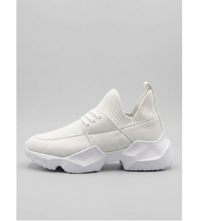 403 Yumuşak Triko Dokulu Yüksek Taban Beyaz Spor Ayakkabı 