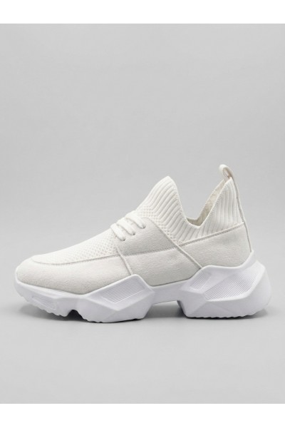 403 Yumuşak Triko Dokulu Yüksek Taban Beyaz Spor Ayakkabı 