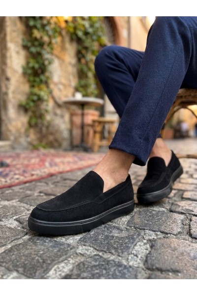 BA0241 Bağcıksız Yüksek Siyah Taban Süet Erkek Ayakkabı