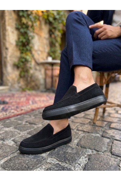 BA0241 Bağcıksız Yüksek Siyah Taban Süet Erkek Ayakkabı