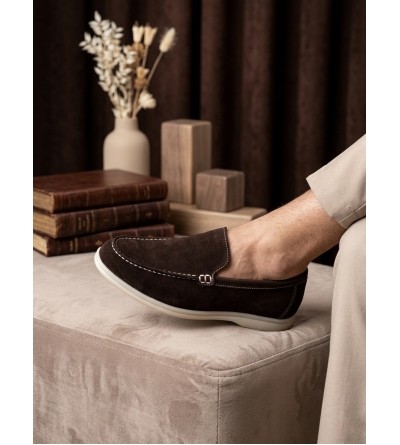 BA0252 %100 İçi Dışı Hakiki Deri Erkek Kahverengi Süet Casual Loafer Termo Taban Ayakkabı