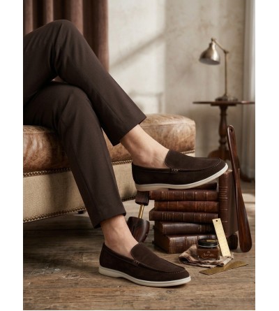 BA0252 %100 İçi Dışı Hakiki Deri Erkek Kahverengi Süet Casual Loafer Termo Taban Ayakkabı