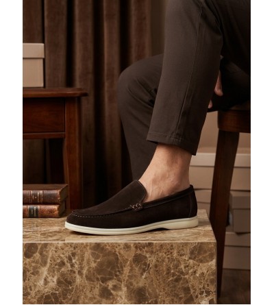 BA0252 %100 İçi Dışı Hakiki Deri Erkek Kahverengi Süet Casual Loafer Termo Taban Ayakkabı