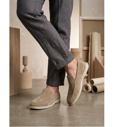 BA0252 %100 İçi Dışı Hakiki Deri Erkek Krem Süet Casual Loafer Termo Taban Ayakkabı