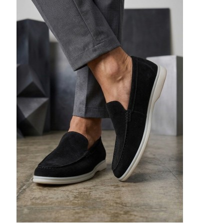 BA0252 %100 İçi Dışı Hakiki Deri Erkek Siyah Süet Casual Loafer Termo Taban Ayakkabı