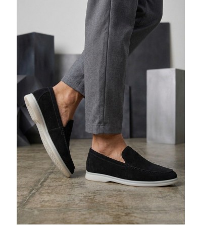 BA0252 %100 İçi Dışı Hakiki Deri Erkek Siyah Süet Casual Loafer Termo Taban Ayakkabı