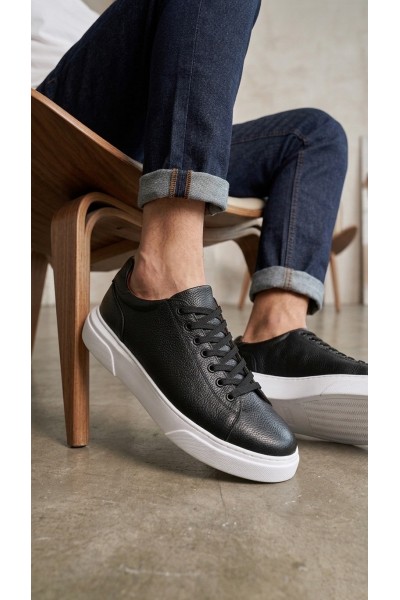 BLF-010 Erkek Sneaker Günlük Casual Spor Ayakkabı Siyah Beyaz Taban 