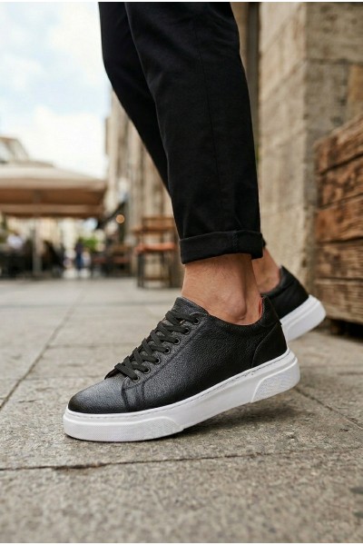BLF-010 Erkek Sneaker Günlük Casual Spor Ayakkabı Siyah Beyaz Taban 