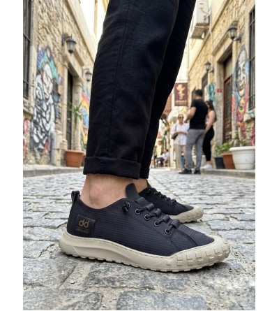 BA0248 BOA Siyah Bej Taban Esnek Bağcıklı Ultra Hafif Nefes Alan Sneaker Ayakkabı