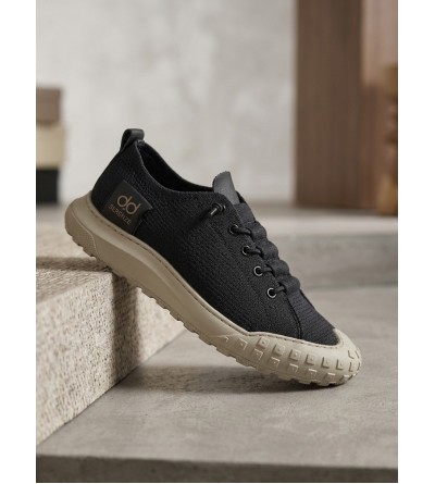 BA0248 BOA Siyah Bej Taban Esnek Bağcıklı Ultra Hafif Nefes Alan Sneaker Ayakkabı