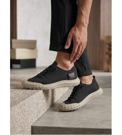 BA0248 BOA Siyah Bej Taban Esnek Bağcıklı Ultra Hafif Nefes Alan Sneaker Ayakkabı