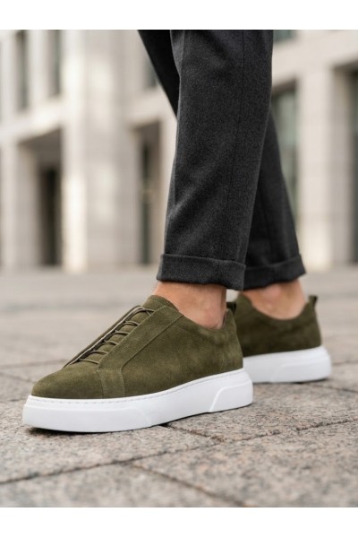 BA0581 Erkek Sneaker Günlük Casual Spor Ayakkabı Haki Beyaz Taban 