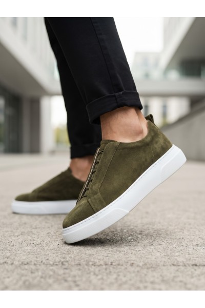 BA0581 Erkek Sneaker Günlük Casual Spor Ayakkabı Haki Beyaz Taban 