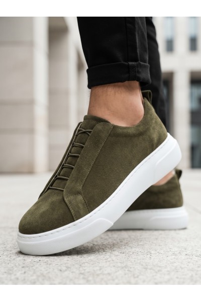 BA0581 Erkek Sneaker Günlük Casual Spor Ayakkabı Haki Beyaz Taban 