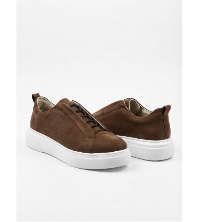 BA0581 Erkek Sneaker Günlük Casual Spor Ayakkabı Kahvrengi Beyaz Taban 