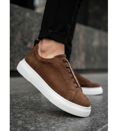 BA0581 Erkek Sneaker Günlük Casual Spor Ayakkabı Kahvrengi Beyaz Taban 