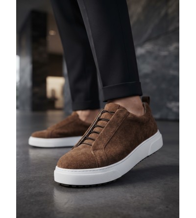 BA0581 Erkek Sneaker Günlük Casual Spor Ayakkabı Kahvrengi Beyaz Taban 