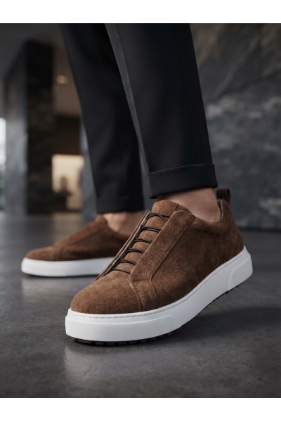 BA0581 Erkek Sneaker Günlük Casual Spor Ayakkabı Kahvrengi Beyaz Taban 