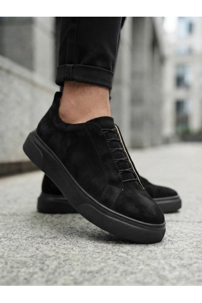 BA0581 Erkek Sneaker Günlük Casual Spor Ayakkabı Siyah Süet Siyah Taban 