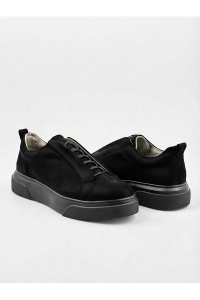 BA0581 Erkek Sneaker Günlük Casual Spor Ayakkabı Siyah Süet Siyah Taban 