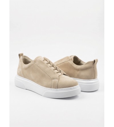 BA0581 Erkek Sneaker Günlük Casual Spor Ayakkabı Krem Süet Beyaz Taban 