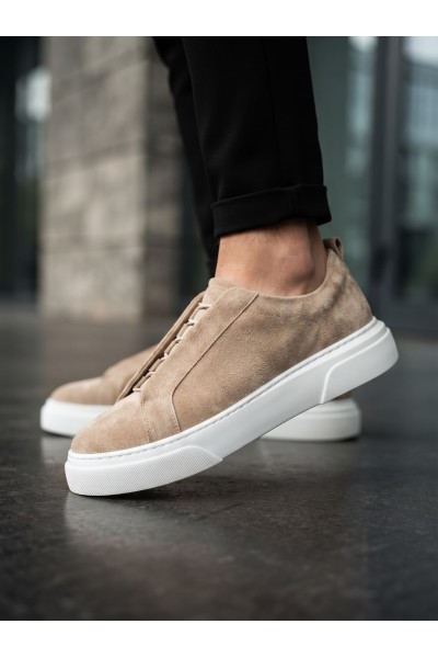 BA0581 Erkek Sneaker Günlük Casual Spor Ayakkabı Krem Süet Beyaz Taban 
