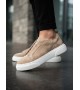 BA0581 Erkek Sneaker Günlük Casual Spor Ayakkabı Krem Süet Beyaz Taban 