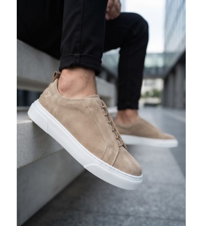 BA0581 Erkek Sneaker Günlük Casual Spor Ayakkabı Krem Süet Beyaz Taban 