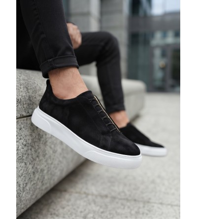 BA0581 Erkek Sneaker Günlük Casual Spor Ayakkabı Siyah Süet Beyaz Taban 