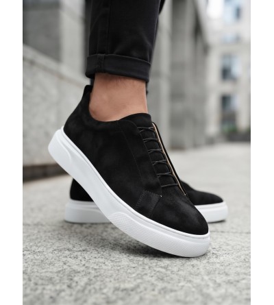 BA0581 Erkek Sneaker Günlük Casual Spor Ayakkabı Siyah Süet Beyaz Taban 