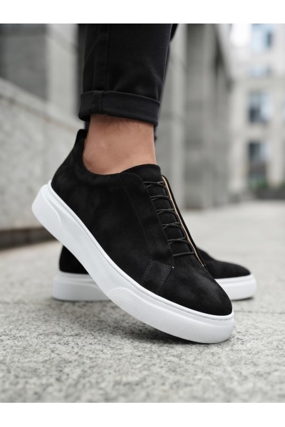 BA0581 Erkek Sneaker Günlük Casual Spor Ayakkabı Siyah Süet Beyaz Taban 