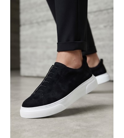 BA0581 Erkek Sneaker Günlük Casual Spor Ayakkabı Siyah Süet Beyaz Taban 