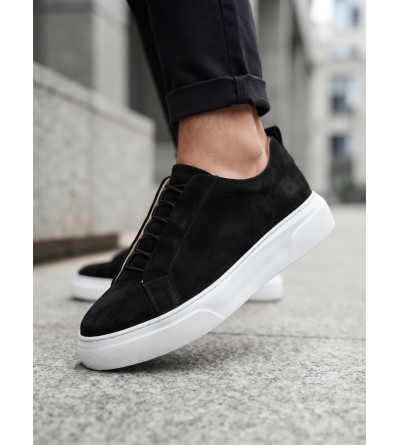 BA0581 Erkek Sneaker Günlük Casual Spor Ayakkabı Siyah Süet Beyaz Taban 