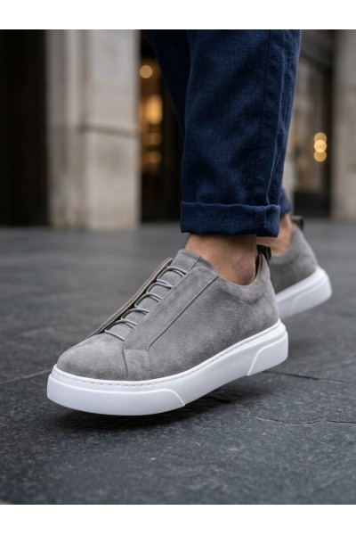 BA0581 Erkek Sneaker Günlük Casual Spor Ayakkabı Gri Süet Beyaz Taban 