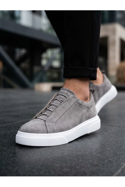 BA0581 Erkek Sneaker Günlük Casual Spor Ayakkabı Gri Süet Beyaz Taban 