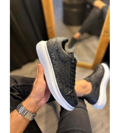 Knack Yüksek Taban Harf Desenli Günlük Ayakkabı 047 Siyah (Beyaz Taban) Knack Yüksek Taban Harf Desenli Günlük Ayakkabı 047 Siyah (Beyaz Taban)