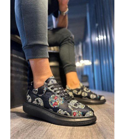 Knack Yüksek Taban Renkli Baskılı Günlük Ayakkabı 046 Siyah Kurukafa Knack Yüksek Taban Renkli Baskılı Günlük Ayakkabı 046 Siyah Kurukafa