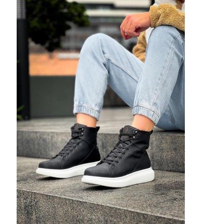 Knack Yüksek Taban Ayakkabı B-080 Siyah (Beyaz Taban)