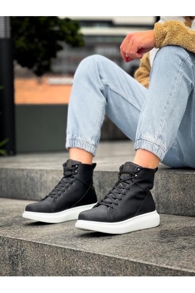 Knack Yüksek Taban Ayakkabı B-080 Siyah (Beyaz Taban)