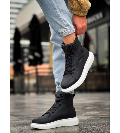 Knack Yüksek Taban Ayakkabı B-080 Siyah (Beyaz Taban)