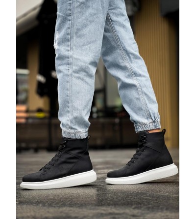 Knack Yüksek Taban Ayakkabı B-080 Siyah (Beyaz Taban)