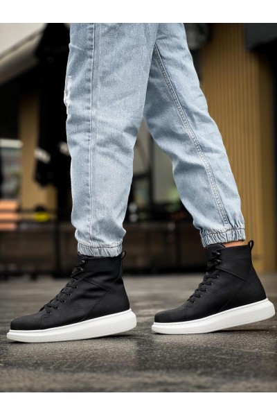 Knack Yüksek Taban Ayakkabı B-080 Siyah (Beyaz Taban)